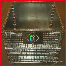 Folding collapsible stackable warehouse using security mesh cages with 4 castors